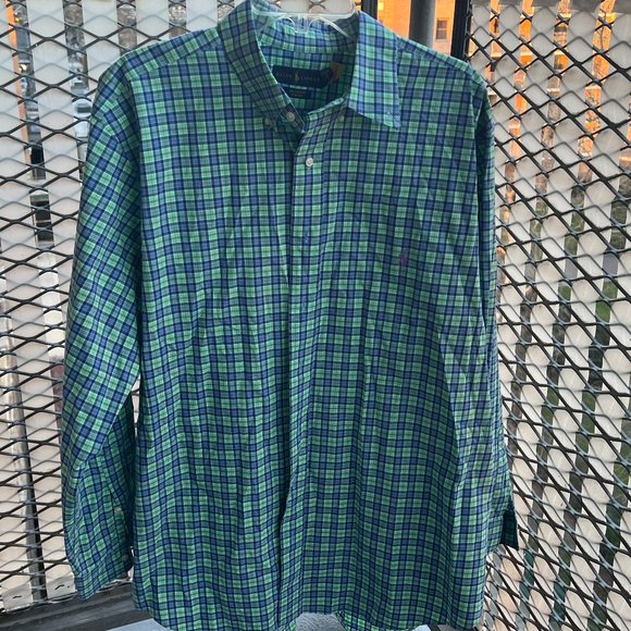 Ralph Lauren Polo Shirt (Big & Tall) sz 1XB Multicolor Green Plaid Long Sleeve